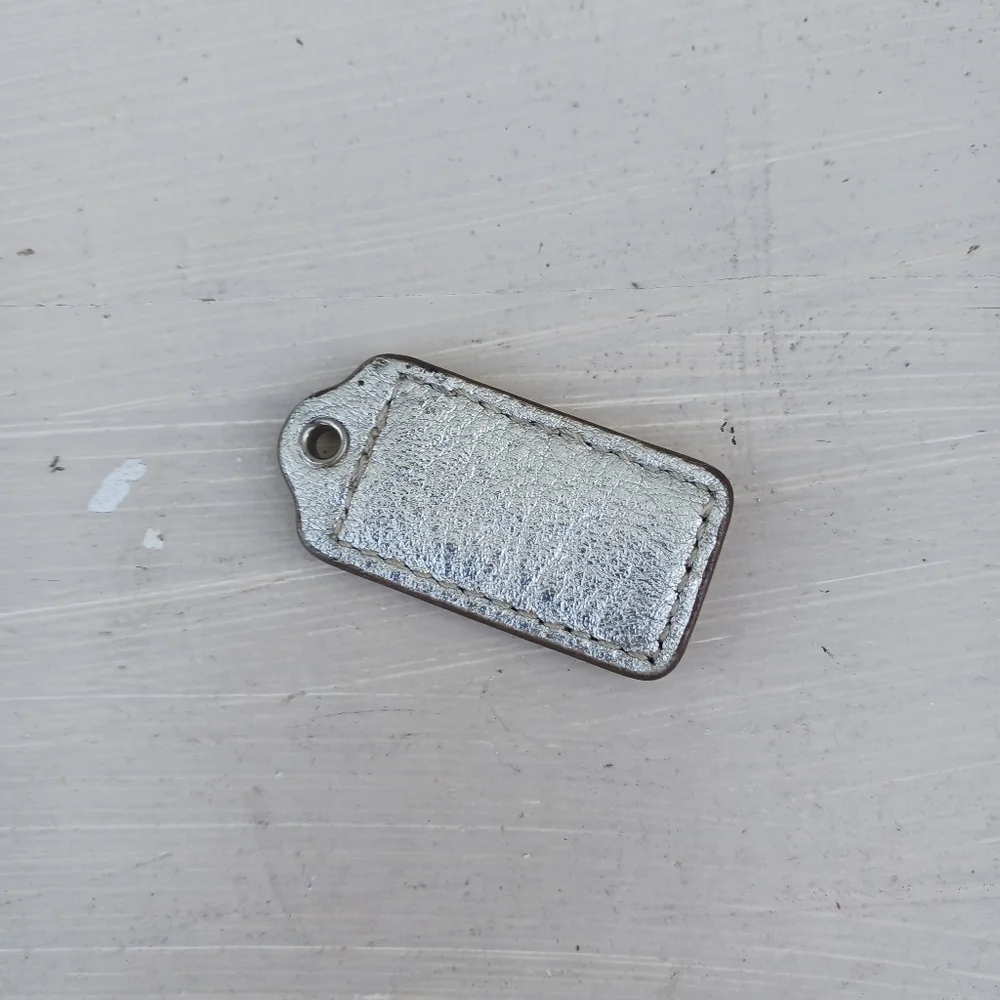 COACH Silver Metalic Leather Replacement Purse Handbag Hang Tag Charm Top Stitch